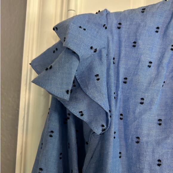 JOIE New SAMPLE Blue Swiss Dot Style Cotton Chambray Prairie Boho Top Size S - Picture 3 of 7
